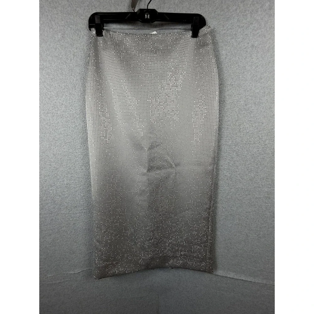 Zara Skirt Womens Small Silver Rhinestone Pencil Midi Lined Slit Party Formal